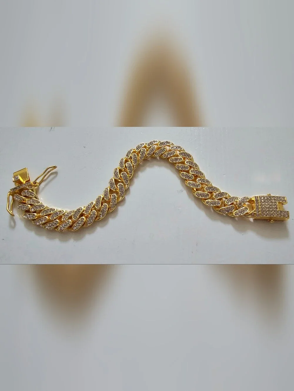 Luxury Gold Cuban Link Cat Collar 22cm Crystal Rhinestone Bling Pet Necklace